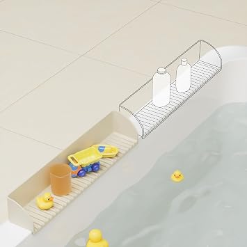 Roslim Splash Guard for Bathtub & Sink - Silicone Kids Bath Splash Guard Shelf, Bath Toy Tray Holder, Tub Water Splash Guard with 4 Suction Cups, Bathroom Accessories for Baby Bath, 1Pack, Beige