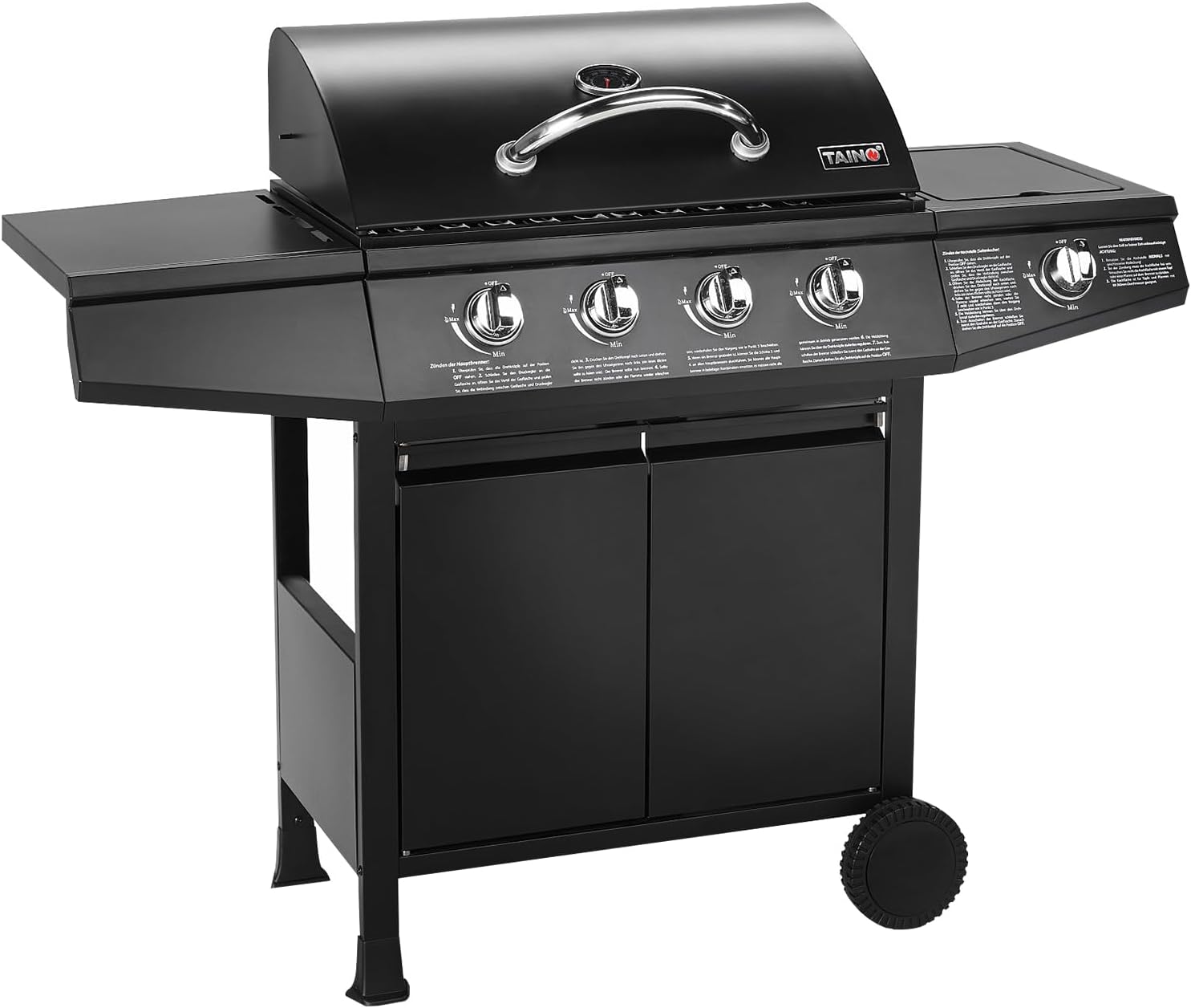 (-37%) TAINO BASIC 4+1 BBQ Gasgrill Grillwagen Edelstahl-Brenner + Seitenkocher Grill TÜV (BASIC 4+1 Gasgrill)