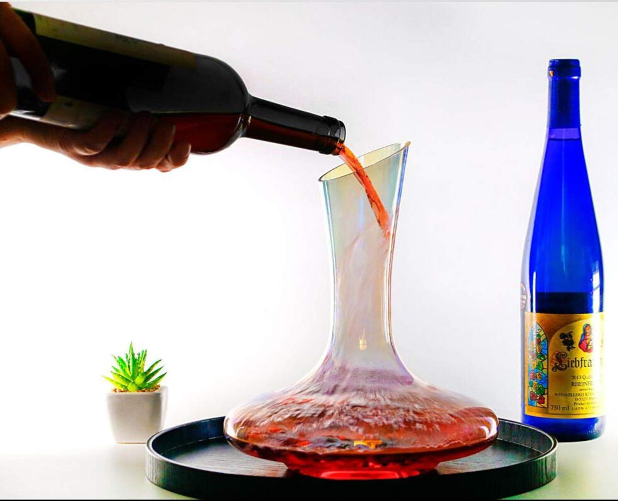 Decanter Per Vino In Cristallo - Soffiato A Mano, 1.2 Litri, Senza Piombo, Per Vino Rosso, Design Elegante - Foto 8