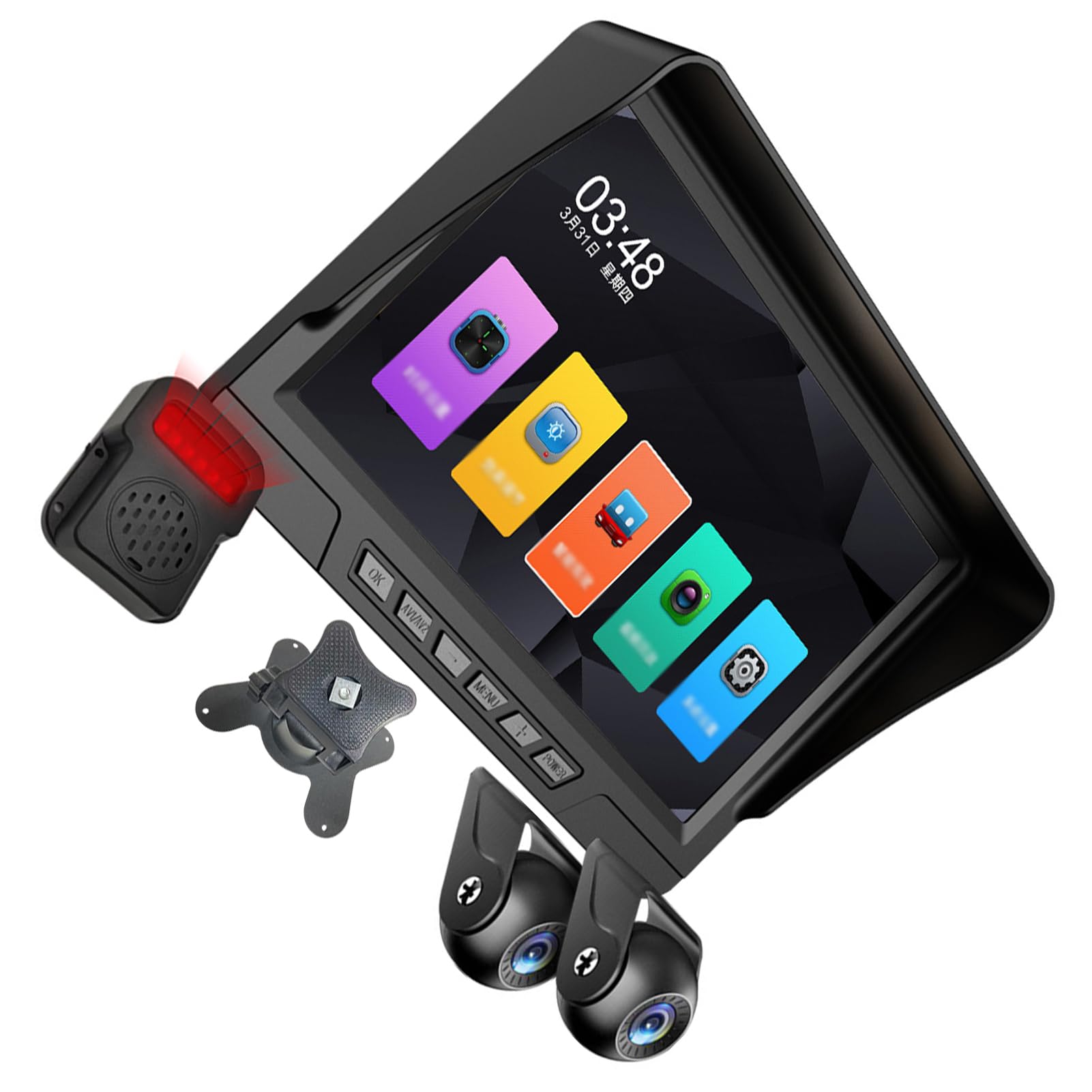 8 1080P anteriore e posteriore doppia telecamera per cruscotto DVR | allarme BSD, registrazione HD e registrazione in loop per camion, rimorchi, camper, telecamera per notturna a colori a luce