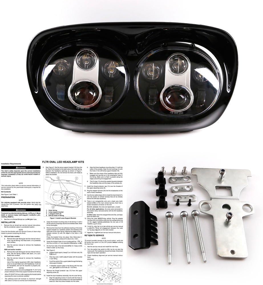 TOPNEW Dual LED Headlight for Motorcycle Road Glide 2004 2005 2006 2007 2008 2009 2010 2011 2012 2013 (Silver+Black)