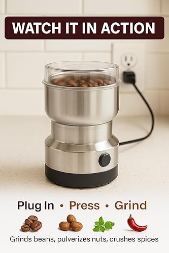 Miniatura 3 de Molinillo de café eléctrico de 150 W para granos de café, nueces y especias, cuenco de acero inoxidable, cuchillas de metal, aprobado por UL,