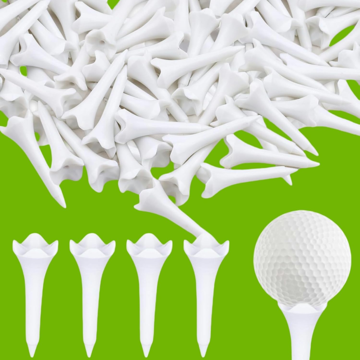 Notoke Plastic Golf Tees - 1-1/2‘’ Short Golf Tees - Enhanced Durability & Stability, Designed to Reduce Friction and Side Spin-4 Prongs Plastic Tees