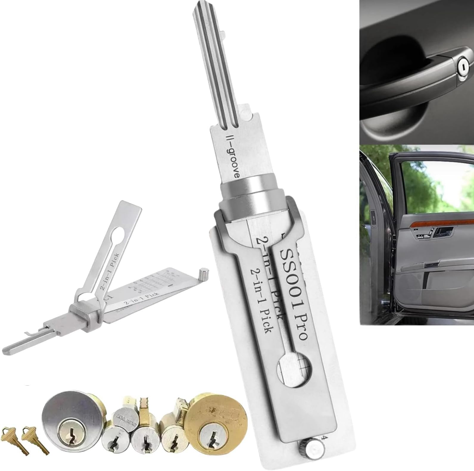 2 in 1 Lock Pick and Decoder, Stainless Steel Master Key Decoder, Car Key Reader, Professional Locksmith Tool