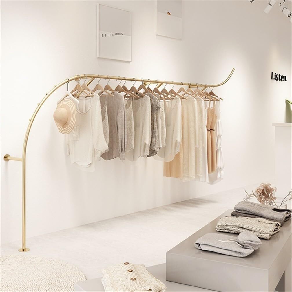 Wall Mounted Clothes Rack, Gold S-Shaped Coat Rack for Boutique, Wedding Dress Display, Large Capacity(350cm)