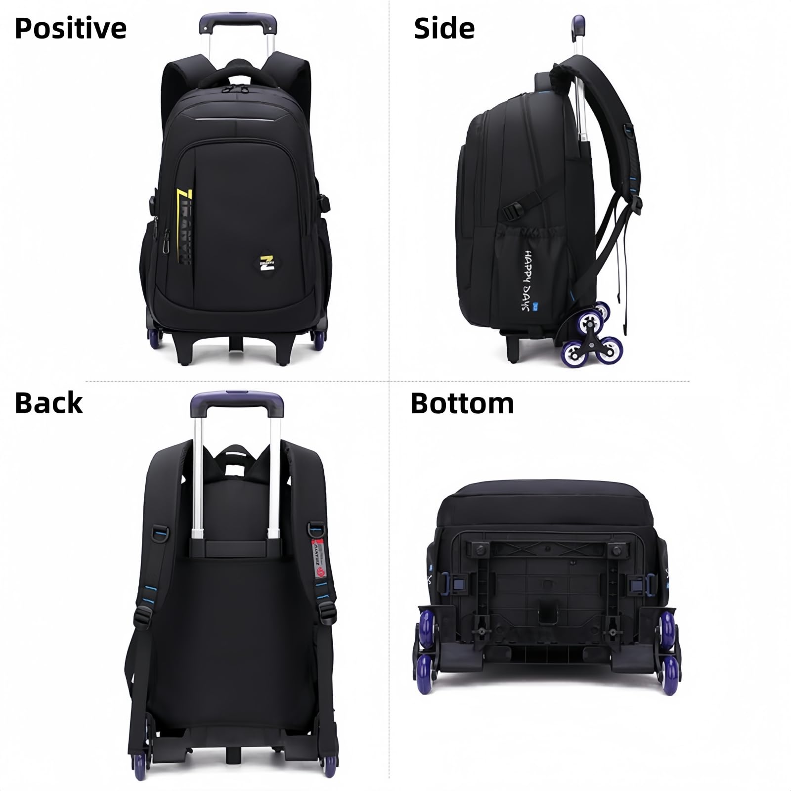 Cartable a Roulette Garçon, Légers Détachable Sac a Dos à Roulette Garçon Primaire College