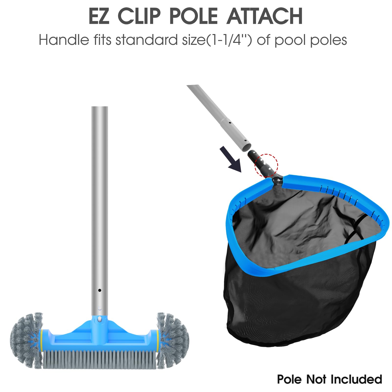 TidyMister Pool Cleaning Kit 17.5'' Pool Net & 12.5'' Pool Brush Above Ground Pool Skimmer Heavy Duty Nylon Pool Net and Round Corner Brush for Pool Walls Floors Inground Pools Spas Hot Tubs