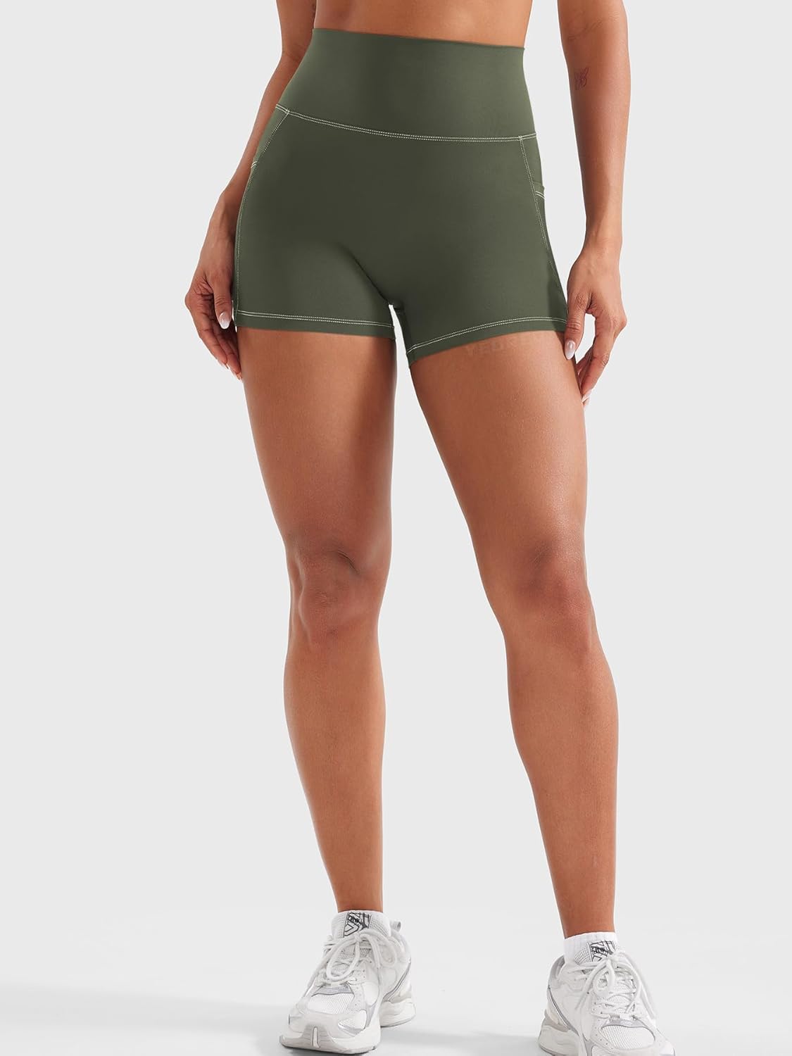 YEOREO CoreFlex Women Workout Shorts with Cargo Pockets Hidden Scrunch Butt Lifting Denim-Look Gym Shorts - Image 4