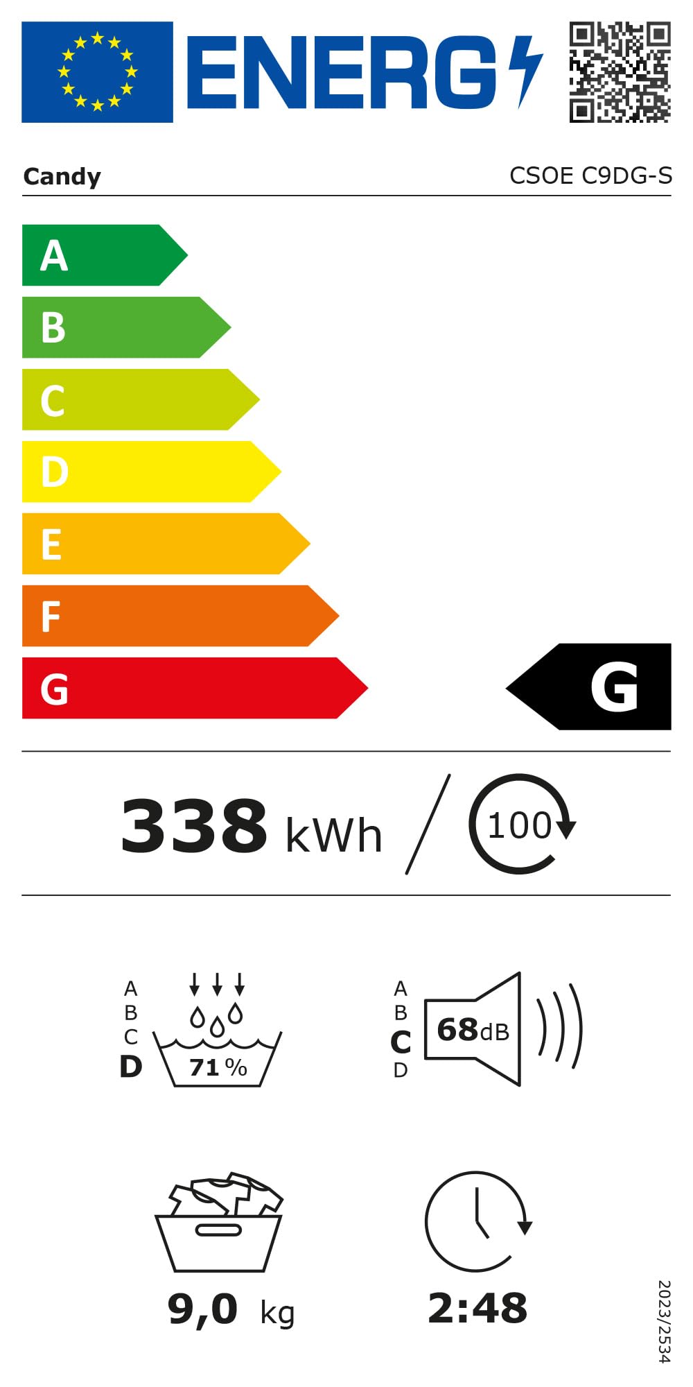 CANDY CSOE C9DG-S Kondesntrockner 9 KG Fassungsvermögen, Wi-Fi + Bluetooth, Symbolblende (9 kg)