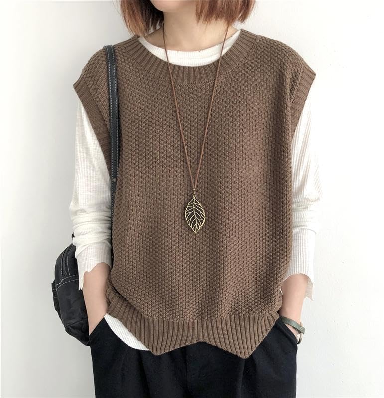 ベスト ニットベスト レディース ウエストコート トップス ゆったり アウター カジュアル 無地 レトロ織り風 ブラック