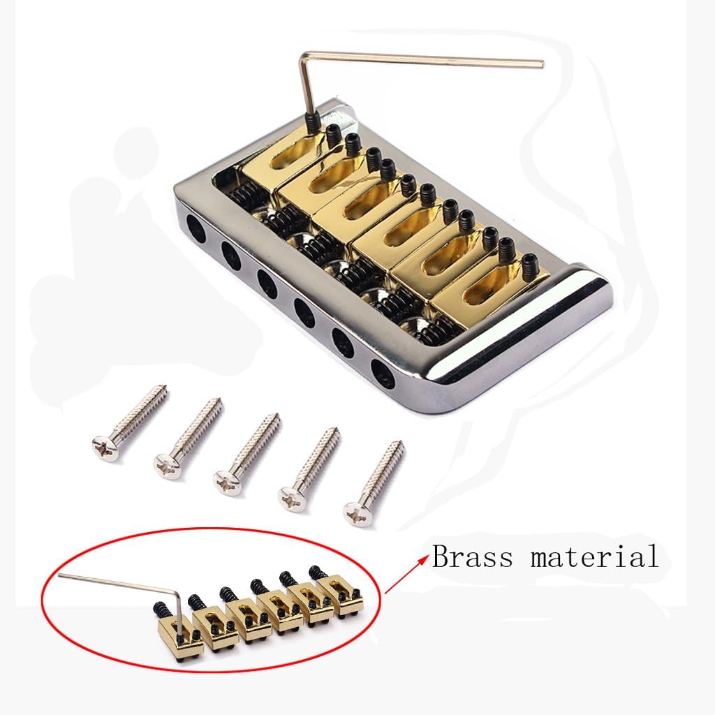 Electric Guitar Bridge Fixed Hardtail Bridge with Brass Saddle for Electric Guitar Replacement Part Chrome