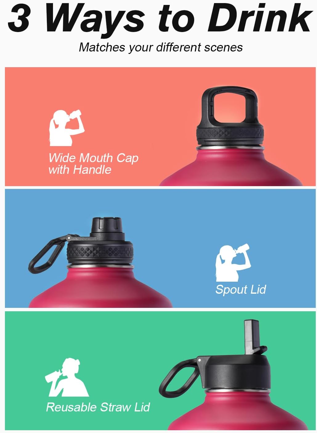 Coolflask 128 oz Gallon Water Bottle Insulated with Straw&3 Lids, Water Jug Large Stainless Steel Metal Vacuum Wide Mouth for Sports, Gym or Office, Non-BPA Keep Cold 48H Hot 24H, Ombre Wine/Navy - Image 4