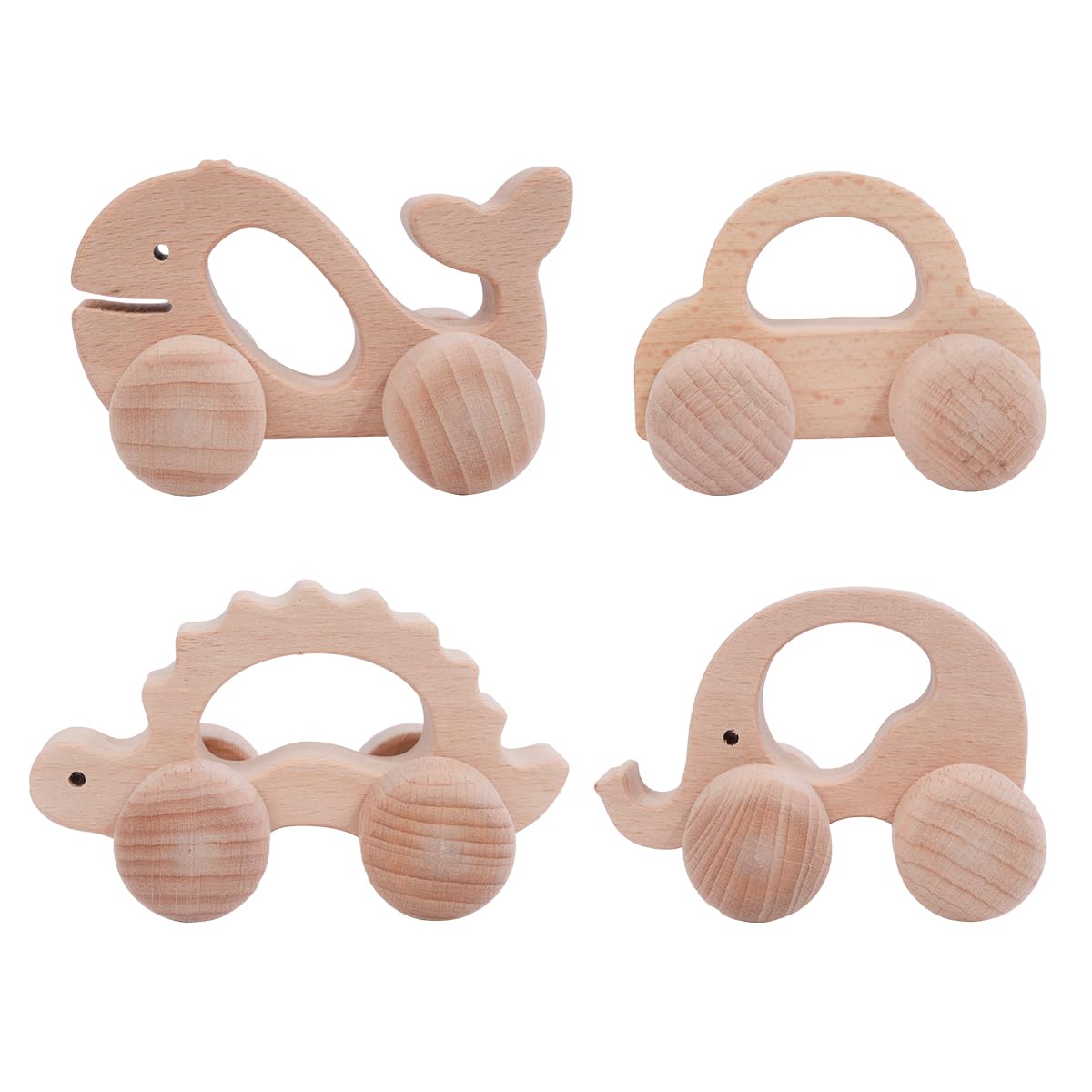 Set di 4 carrelli in Legno, Forme di Animali Carini, macchinine a Spinta con inerzia, Regali cognitivi, Giochi interattivi, coordinazione Occhio-Mano, 4 Divertenti Design per Ragazzi e Ragazze