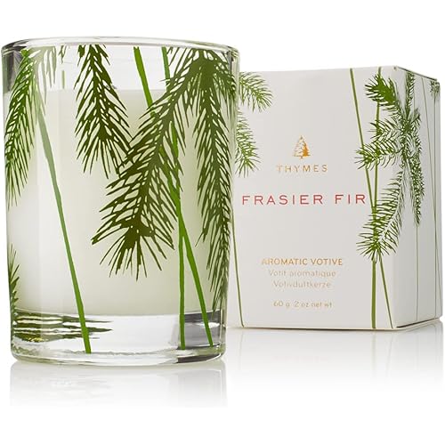 Thymes Frasier Fir Pine Needle Votive Candle - Scented Candle with Notes of Siberian Fir, Cedarwood, and Sandalwood - Holiday Candle with a Luxury Home Fragrance (2 oz)