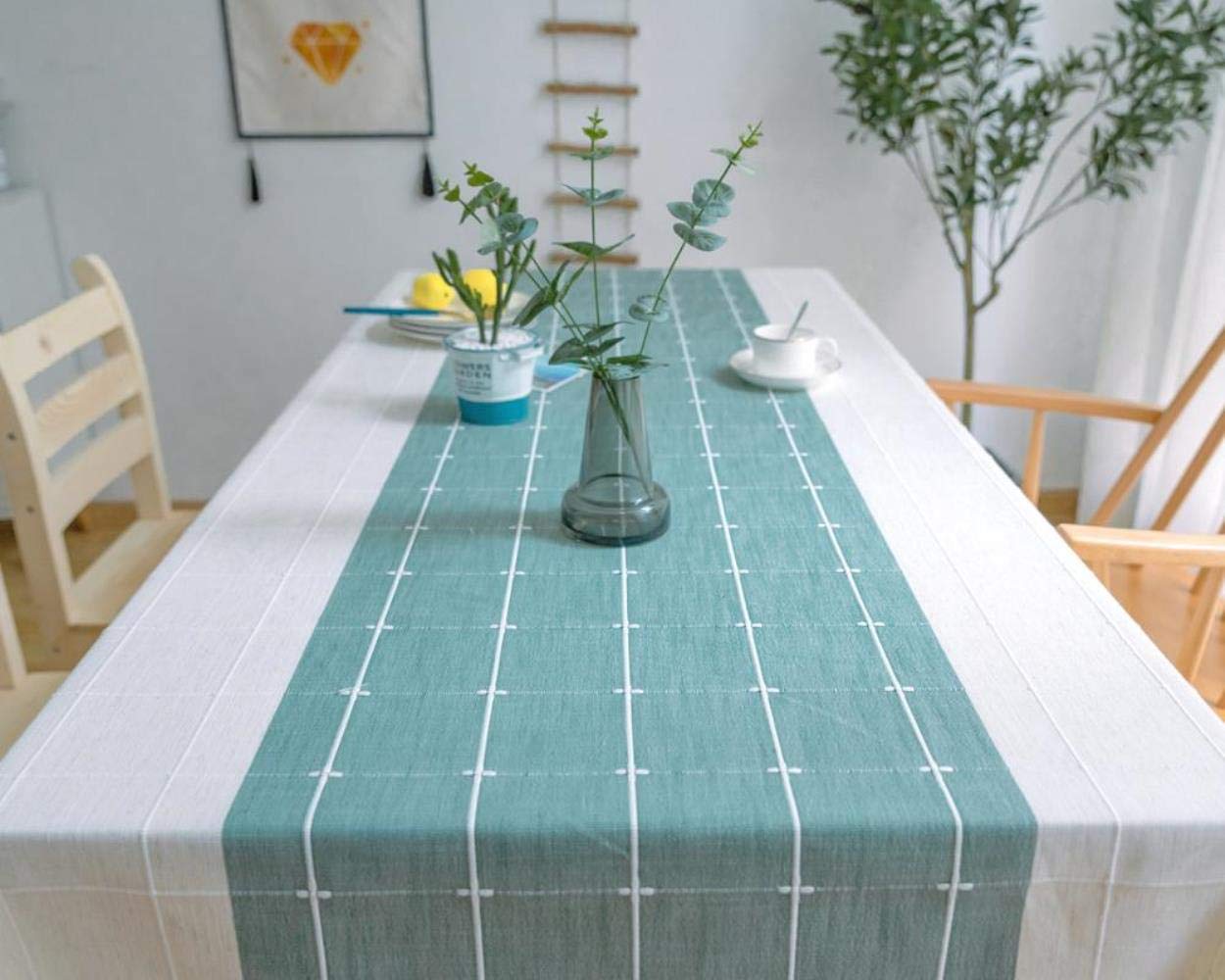 Tovaglia decorativa in lino scozzese con nappa impermeabile oleosa addensare rettangolare da pranzo tovaglia da tè