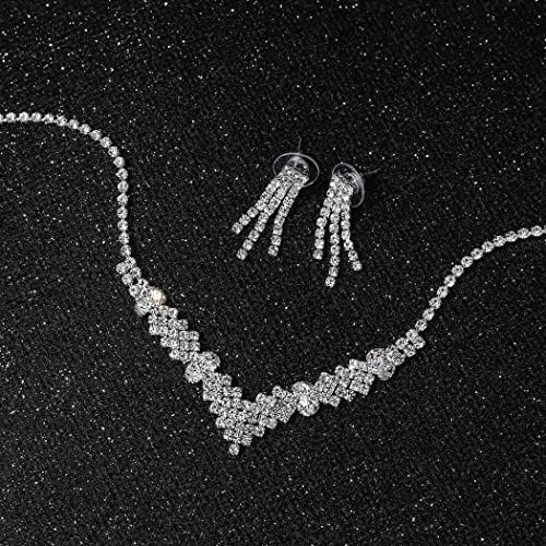 Ushiny Bridal Wedding Jewellery Set Sparkly Crystal Necklace Earring Bracelet Set Rhinestone Dangle Drop Earring Necklace Bracelet Jewellery Set for Women and Girls