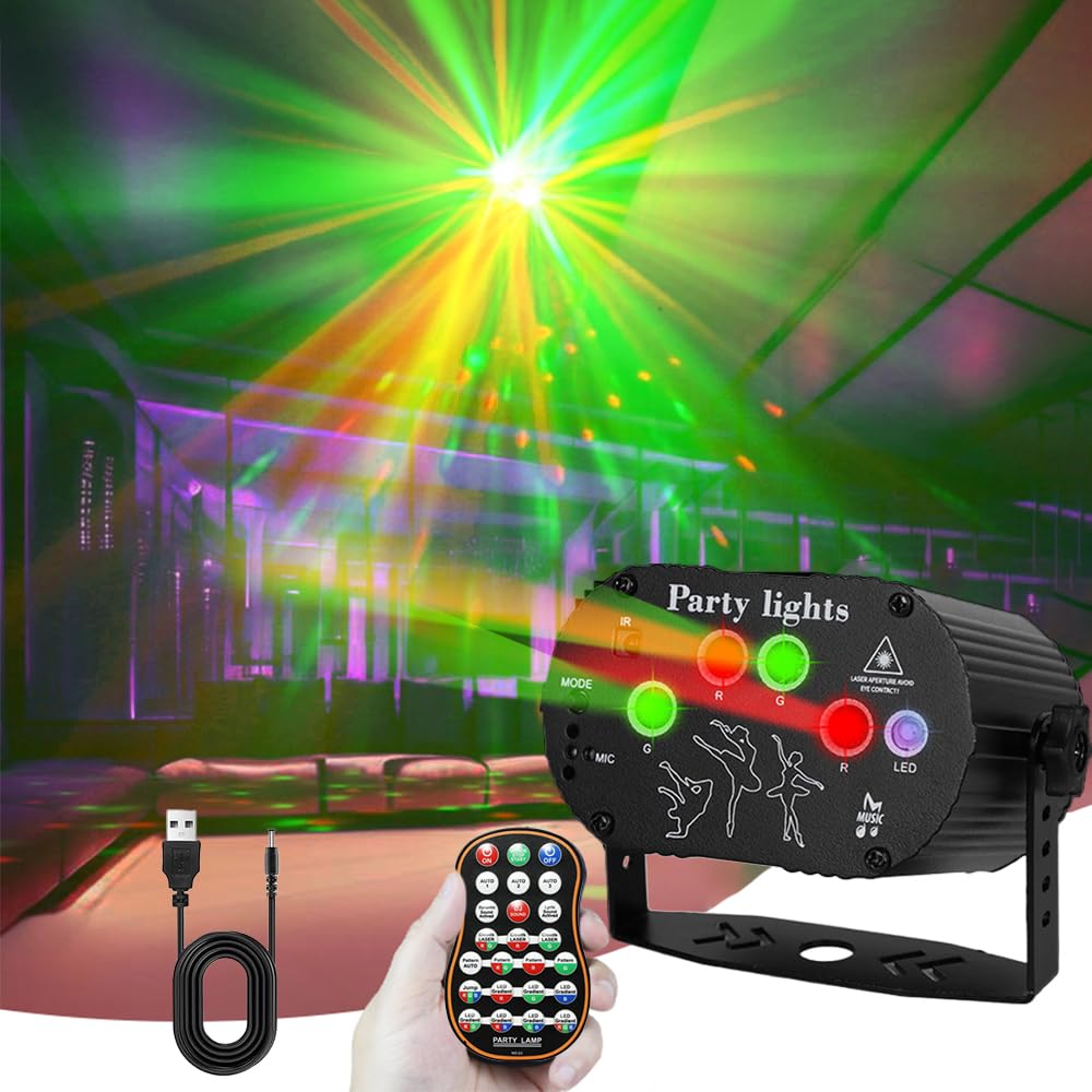 Luces Discoteca, Luces DJ para Fiesta, Mini Luz de escenario LED RGB Activadas por Sonido, Luz Estroboscópica con Mando a Distancia y Cable 2m, para Casa Fiestas Cumpleaños Karaoke Boda Decorados