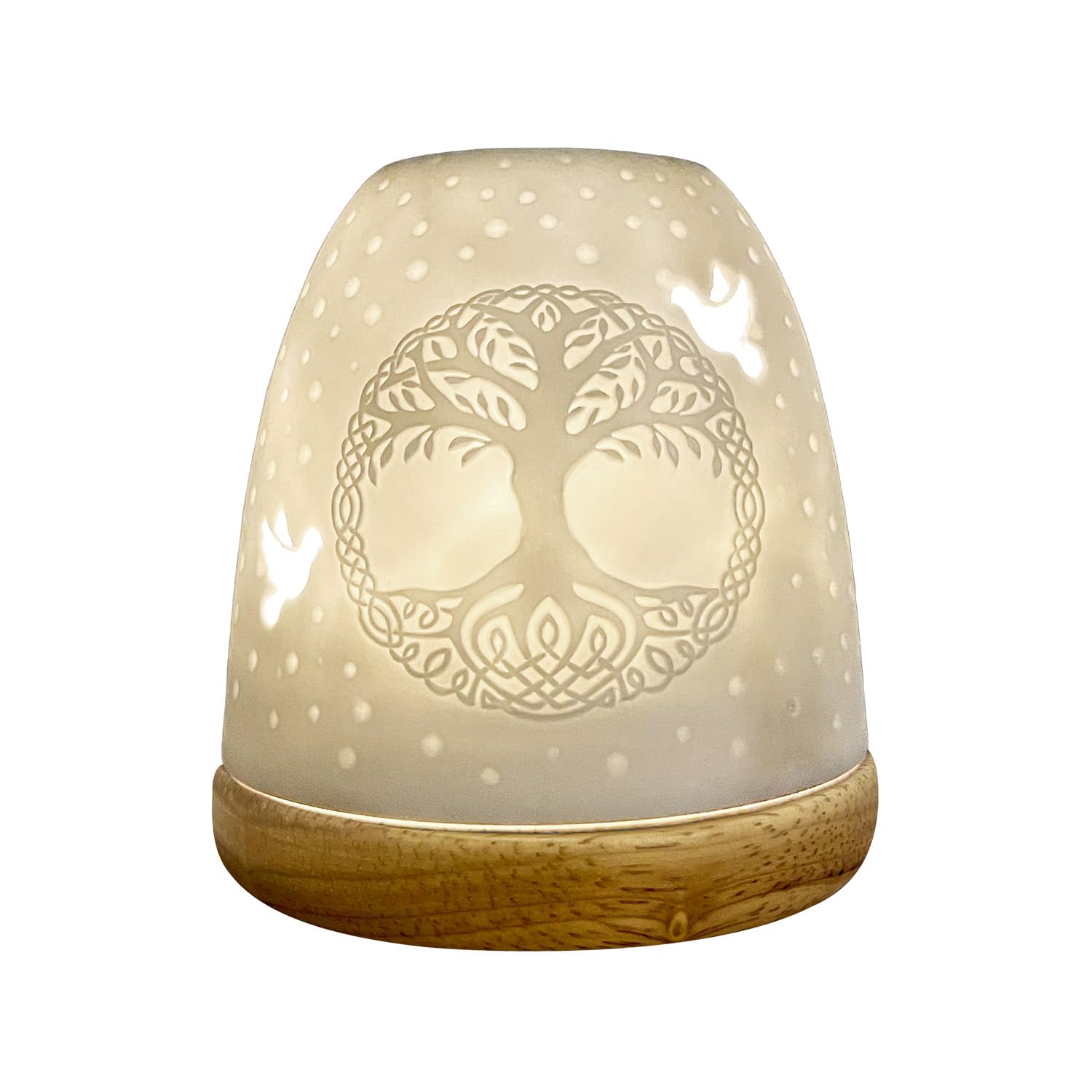 Cello Porcelain Tall Tealight Holder Dome - Tree of Life Design with 3D Projection Image for Scented Unscented LED Candle Wax Warmer Gift Ornament for Home Bedroom Mum Dad