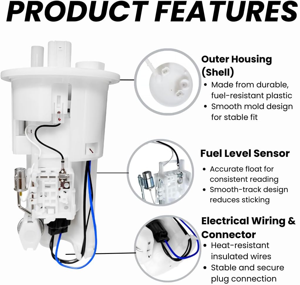 Fuel Pump Assembly w/Level Sensor Compatible With 2007 2008 2009 2010 Yamaha YZFR6 YZFR1 Replace # 4C8-13907-00-00 101962-2060 4C8-13907-01-00