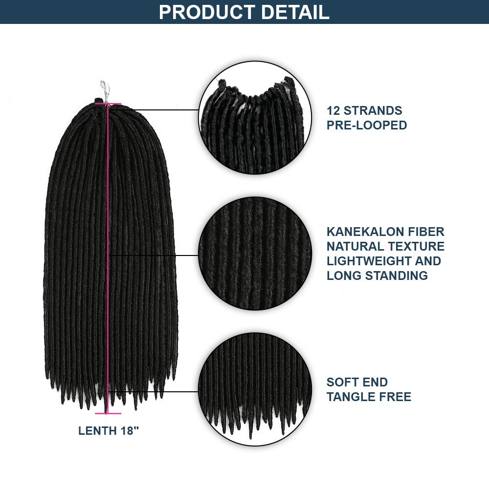 6 Pack 18 Inch AU-THEN-TIC 2X Soft Faux Locs Straight Crochet Braids Hair for Black Women Pre looped DreadLock Goddess Locs Heat-Resistant Synthetic Hair Extensions (18 Inch (6 Pack), 350)