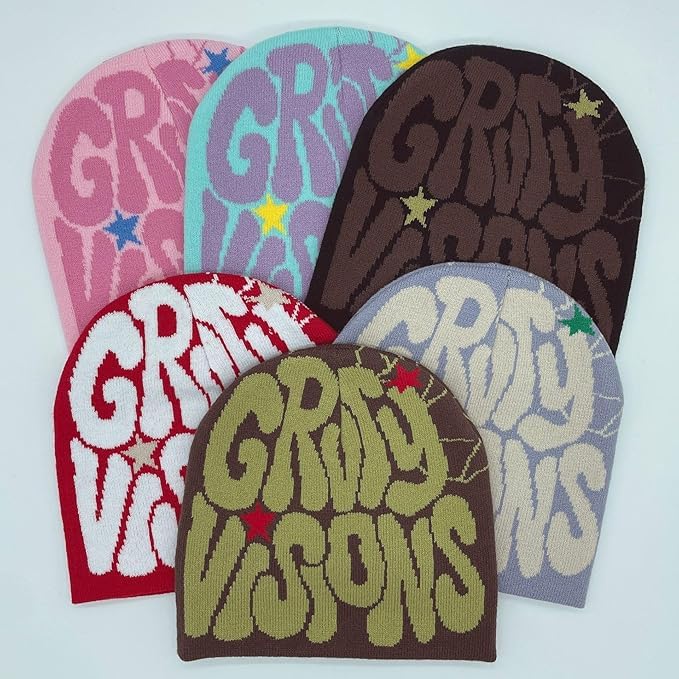 Image of Printed Beanie Hat, Beanies Y2K Winter Hats Streetwear Skull Cap Double-Layer Knitted Beanies Warm Knit Beanie, Hip Hop Streetwear Clothing