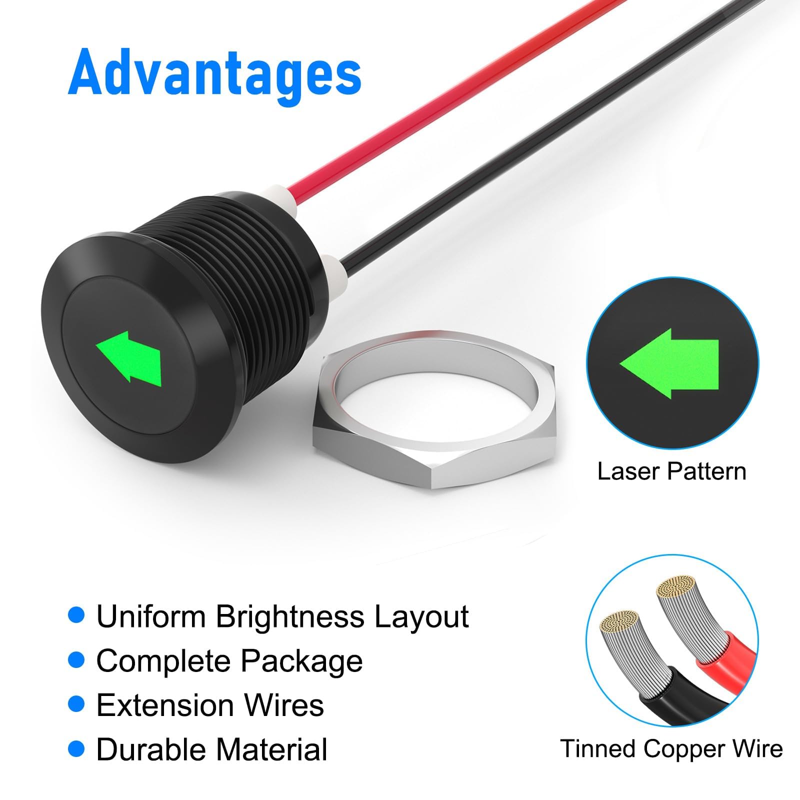 FILN 8mm Metal Indicator Lights – IP67 Waterproof, 12V, 5 Colors (Black Anodized Red) - View #6