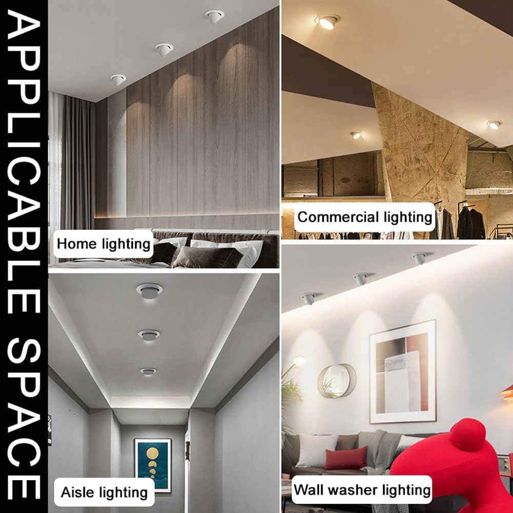 Three Color Dimmable High Brightness Downlight, 360°Adjustable Downlight, 12W LED Recessed Lighting, COB Anti-Glare Elephant Trunk Lamp for Home Hallway Commercial Lighting 9 Pack