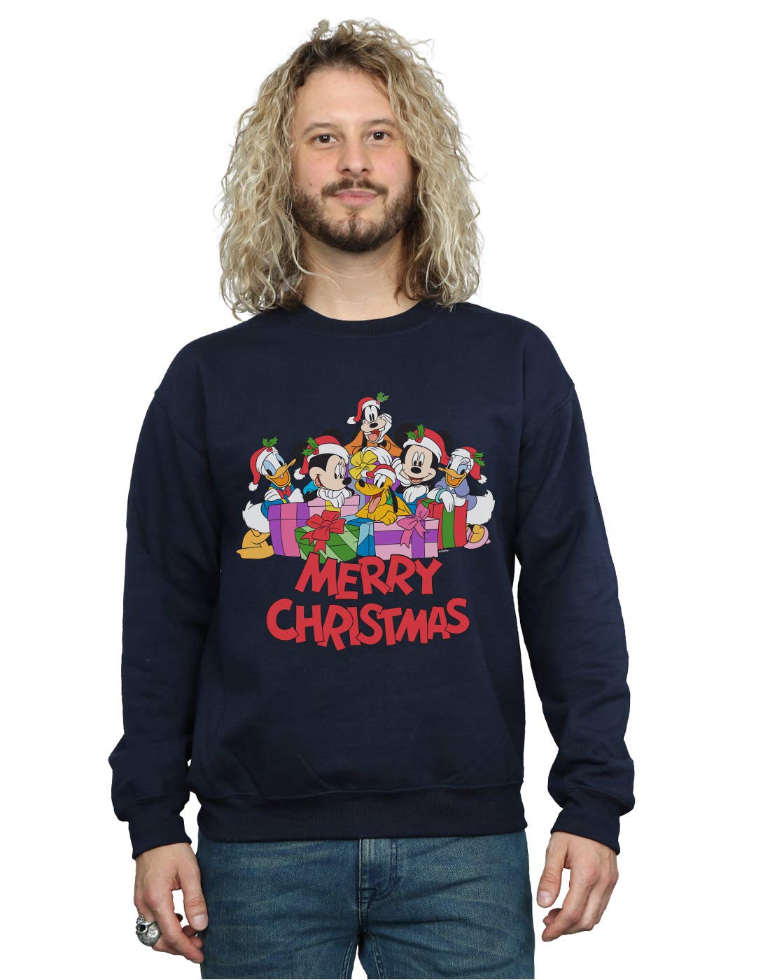Disney Men's Mickey Mouse And Friends Christmas Sweatshirt Navy Blue XXXXX-Large