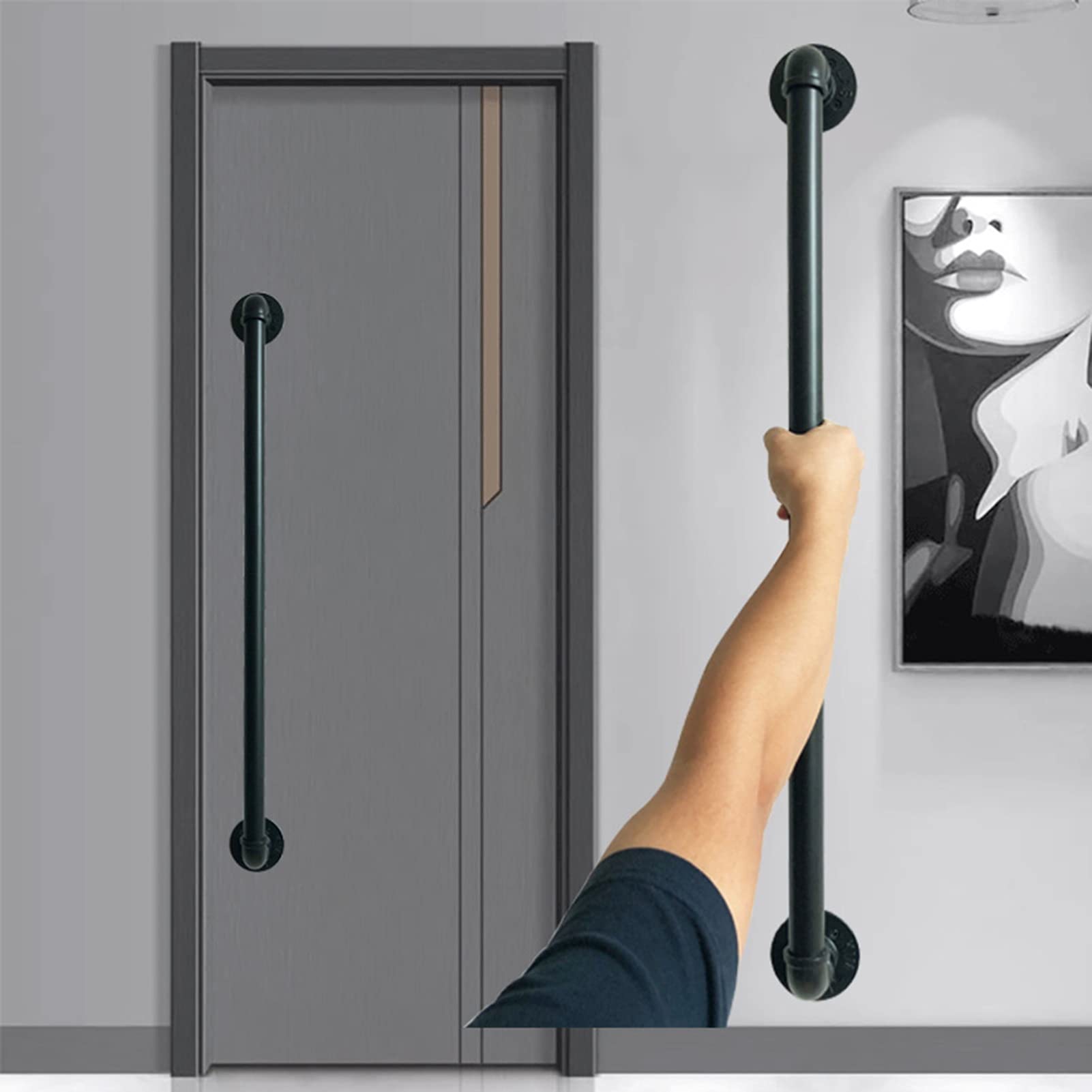 Manilla de Madera para Puertas de Garaje, cobertizo, Granero, repuestos para manijas de Puertas, manijas internas/externas, pomos Negros (tamaño: 600 mm)