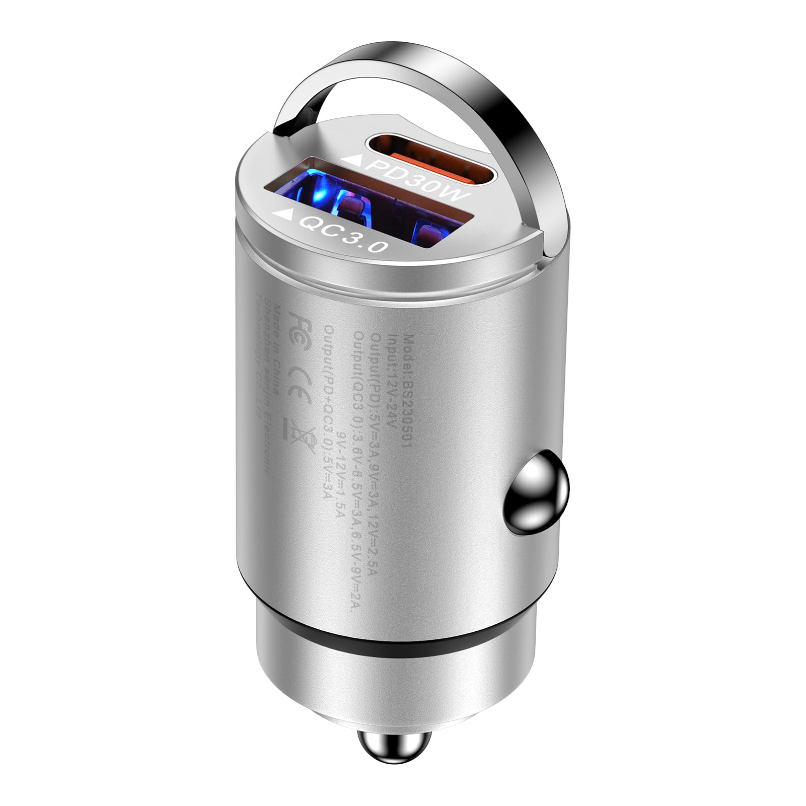 車 充電器 シガーソケット USB-C 急速充電器 Type-C 2ポート 30W PD&QC3.0対応/USB-C&USB-A/超小型/12V-24V Hootek カーチャージャー タイプC シガーソケット PD しがーソケット USB Cタイプ iPhone 17/16、Galaxy S26、iPad Pro2025、Pixel 10Pro Foldその他Android対応(シルバー)