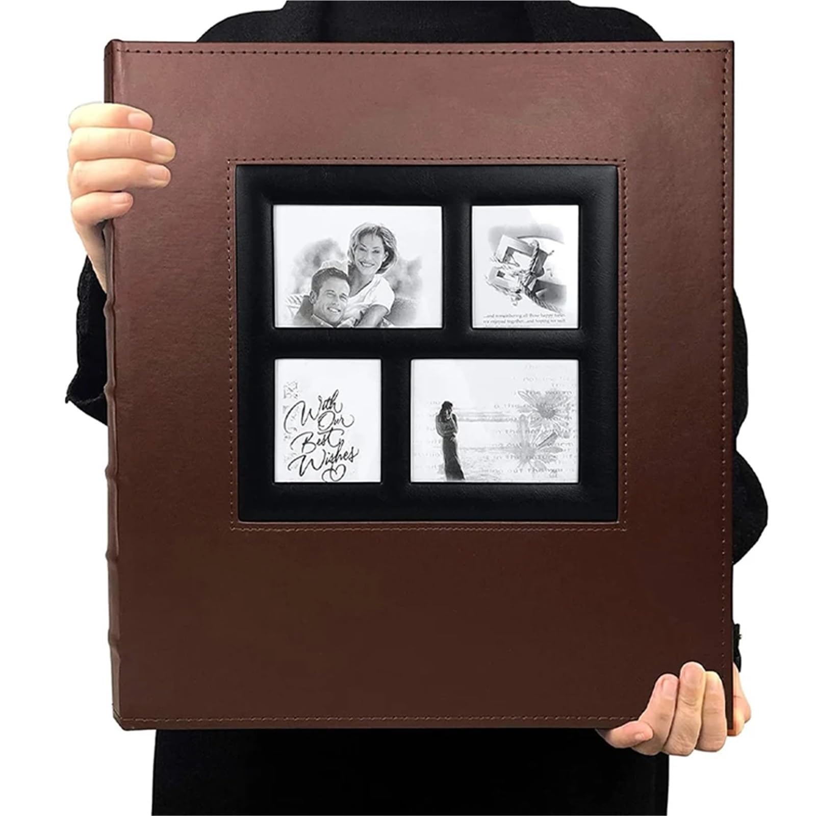 Photo Album 500 Pockets, Extra Large Capacity Family Wedding Picture Albums Holds 4X6in Horizontal and Vertical Photos For Photo(Brown)