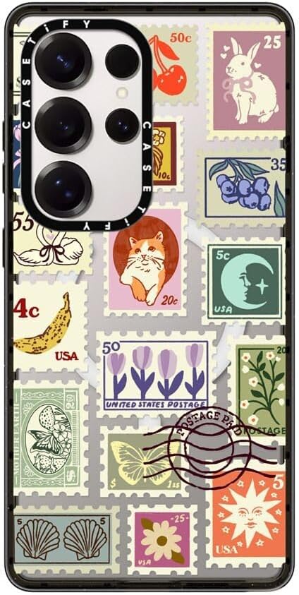 CASETiFY Impact Magnetic Galaxy S25 Ultra Case [Compatible with Magsafe] - Stamp Collection - Clear Black