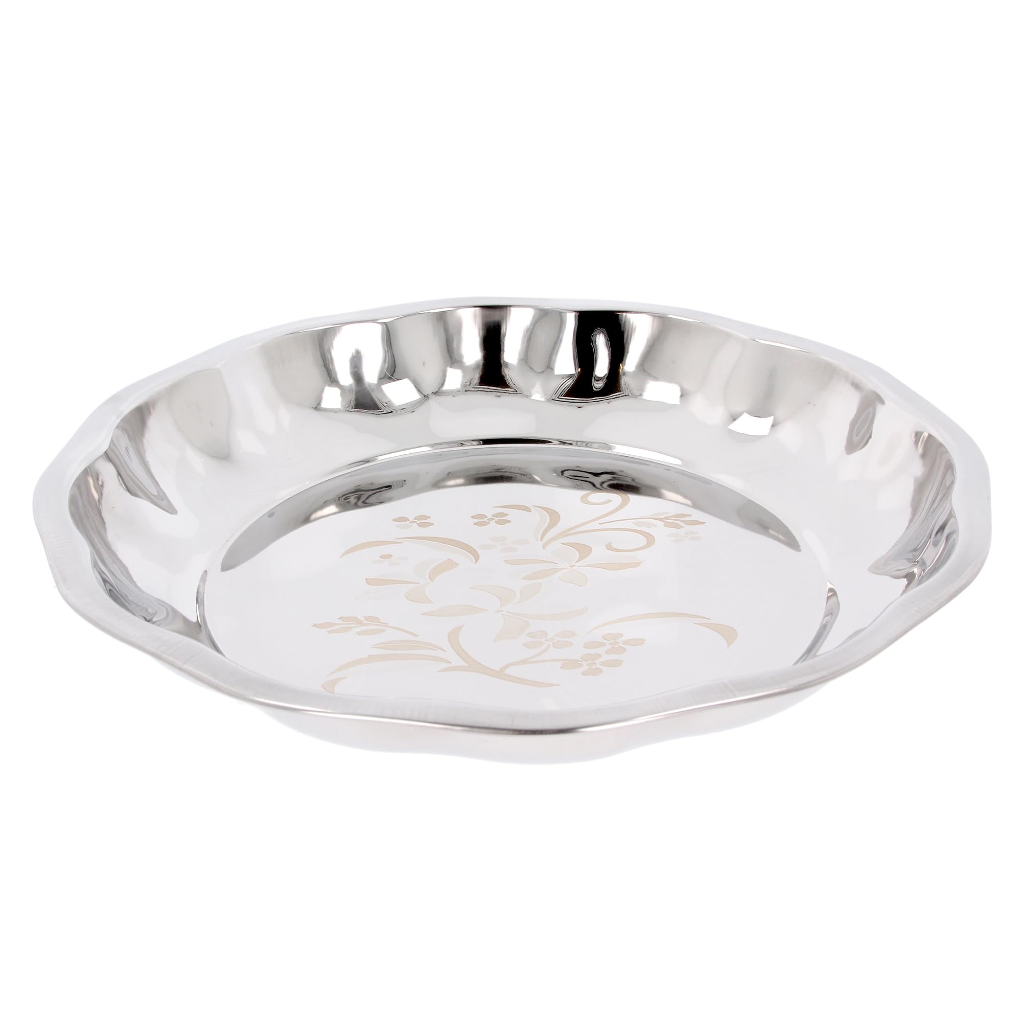Stainless Steel Parat Indian Dough Kneading Plate Multipurpose Mixing Bowl Flour Atta Parat Dough Mixer Kneader Dish Bowl for Kitchen Baking Cooking Food Prep Supplies, Laser Floral (No18 (41cm))
