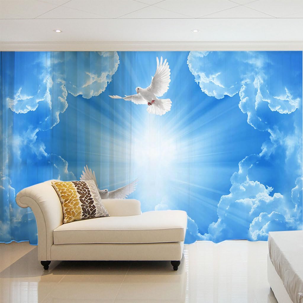 Rideau voilage a oeillet semi transparent ciel bleu | Voilage organza 132x175 pour salon
