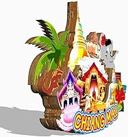 Vista 2 de Chiang Mai Tailandia imán de nevera de madera 3D monumentos de viaje coleccionables recuerdos decoración hecha a mano - 2