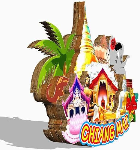 Miniatura 2 de Chiang Mai Tailandia imán de nevera de madera 3D monumentos de viaje coleccionables recuerdos decoración hecha a mano - 2