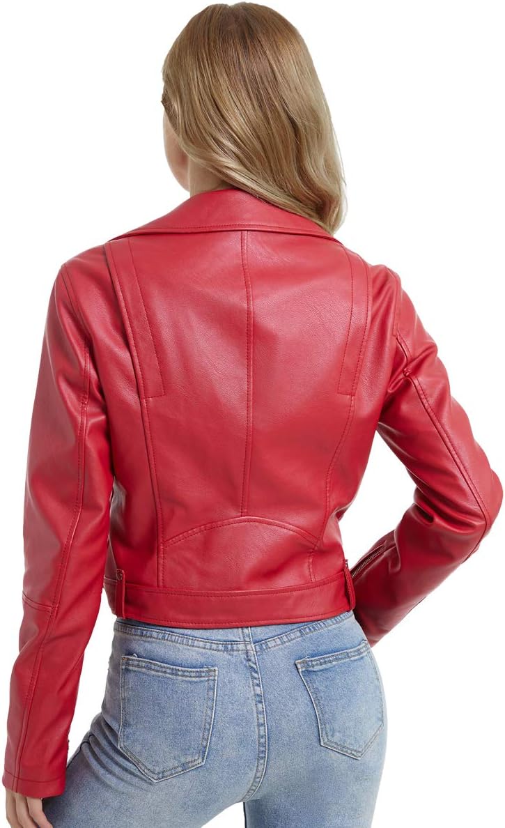 DIASHINY Faux Leather Jacket For Women Crop Short Cropped PU Slim Zip Up Moto Biker Coat Motorcycle Jackets - Image 4