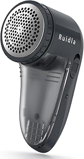 Ruidla Fabric Shaver Defuzzer, Electric Lint Remover, Rechargeable Sweater Shaver with Stainless Steel 3-Leaf Blades, Dual Protection, Removable Bin, Easy Remove Fuzz, Lint, Pills, Bobbles