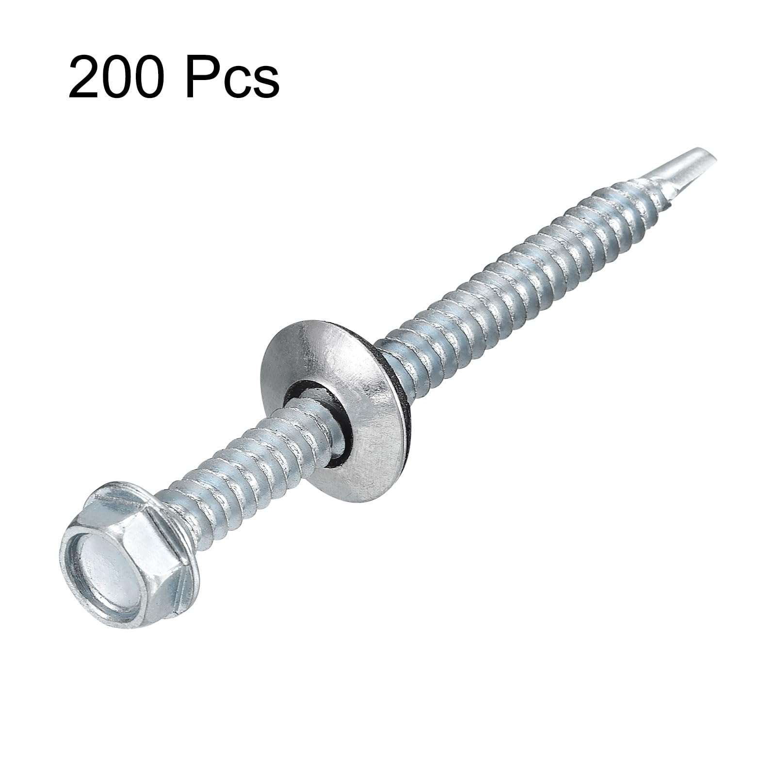 uxcell Tornillos autoperforantes #14x3 con arandela de goma, 200 tornillos autorroscantes de cabeza hexagonal con acabado chapado en zinc con arandela EPDM para metal