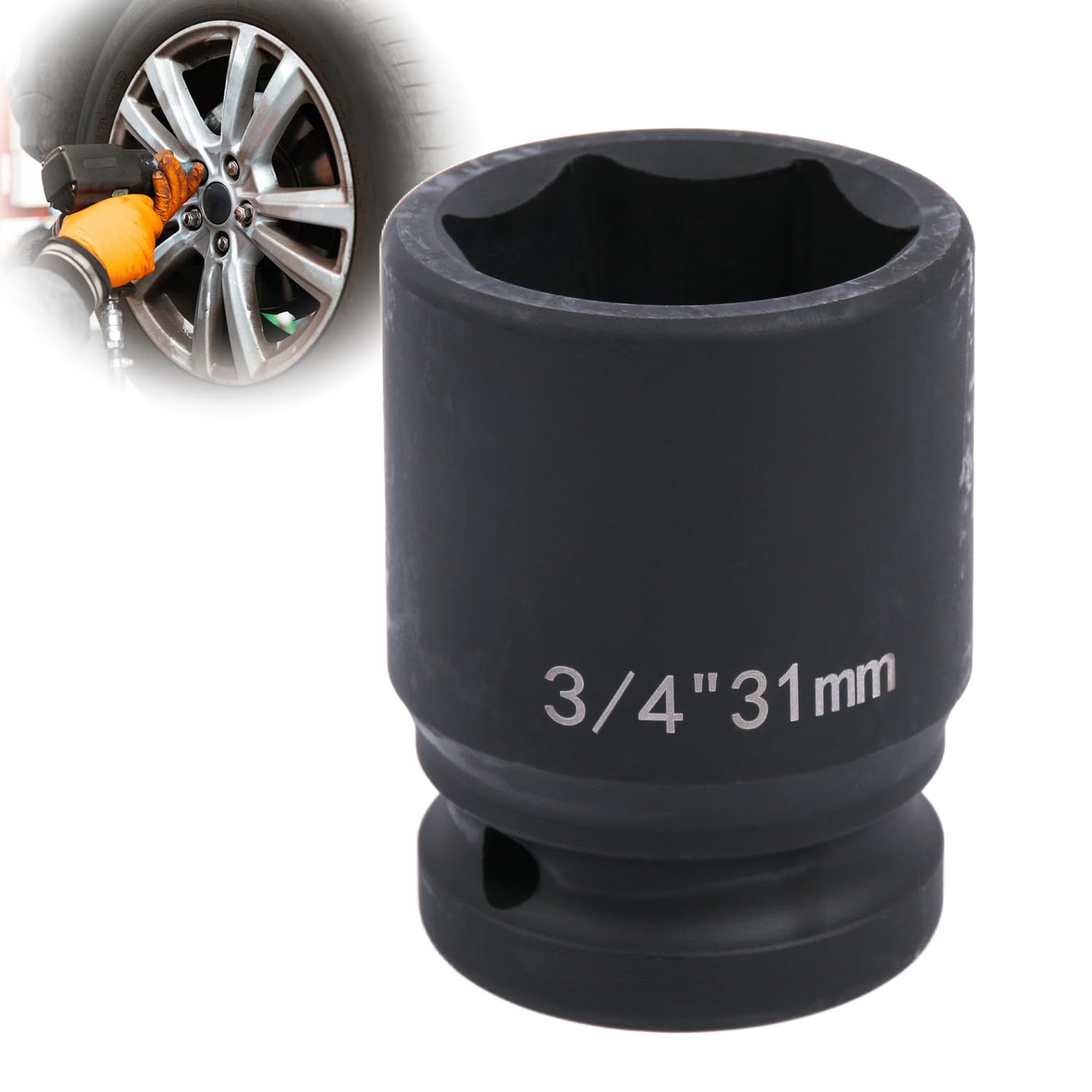 Deep 6-Point Impact Socket 3/4" Drive 31mm,Chrome Molybdenum Steel, Anti-Rust Metric Hex Socket for Car Repairs and Impact Wrench