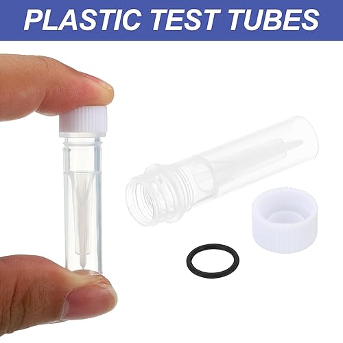 Miniatura 18 de PATIKIL Tubos de ensayo de plástico de 0.3 fl oz, paquete de 25 tubos de ensayo congelados transparentes, tapón de rosca graduado para Rojo