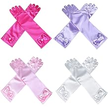 AUHOKY 4 Pairs Little Girls Long Princess Costume Formal Bows Glove, Age 3-8