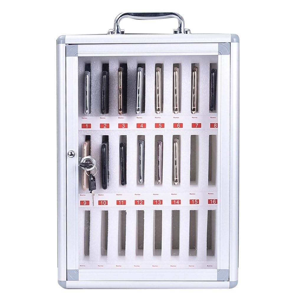Easnuroz Cell Phone Locker Box 12/24 /36/48/60 Slots Aluminum Alloy Company Conference Mobile Phone Storage Cabinet Suitable For People Who Lack Self-control (SILVER-A, 24)