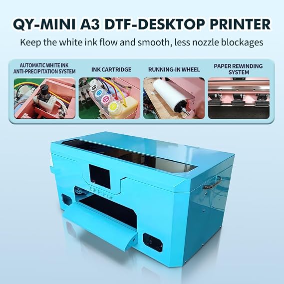 A3 XP600 DTF Printer Doubled Printing Speed Compared to L1800 and L805, Higher Resolution 720*1440dpi, Built-in Automatic Cleaning and White Circulation (Printer + XP600 Single Printhead, Blue)