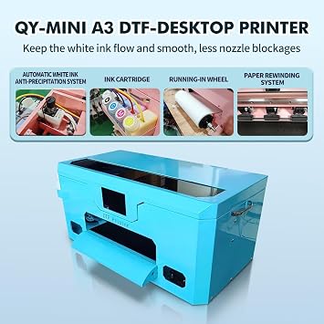 A3 XP600 DTF Printer Doubled Printing Speed Compared to L1800 and L805, Higher Resolution 720*1440dpi, Built-in Automatic Cleaning and White Circulation (Printer + XP600 Single Printhead, Blue)