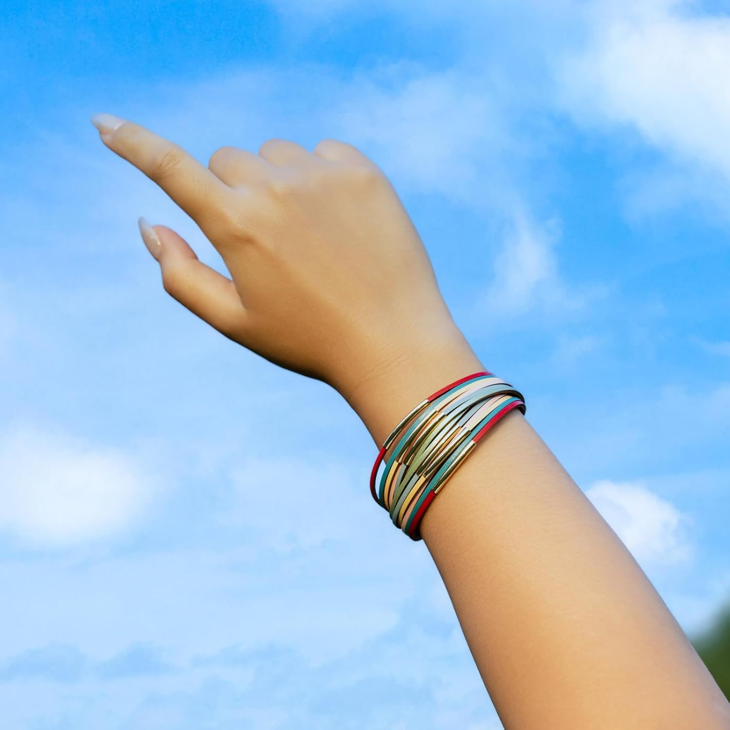 FANCY SHINY Boho Leather Bangle Bracelets Stackable Noodle Tube Bracelets Layered Wrap Cuff Bracelets with Magnetic Clasp - Image 6