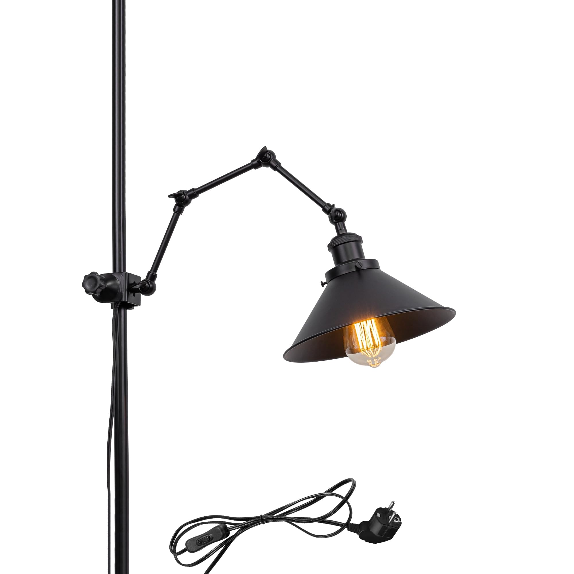 Schreibtischlampe mit Kabelschalter, Schwenkbar, Klemmlampe mit Schwenkarm und E27 Fassung für Bett und Schreibtisch, Klemmleuchte aus Metall in Schwarz,BD2795-ZX