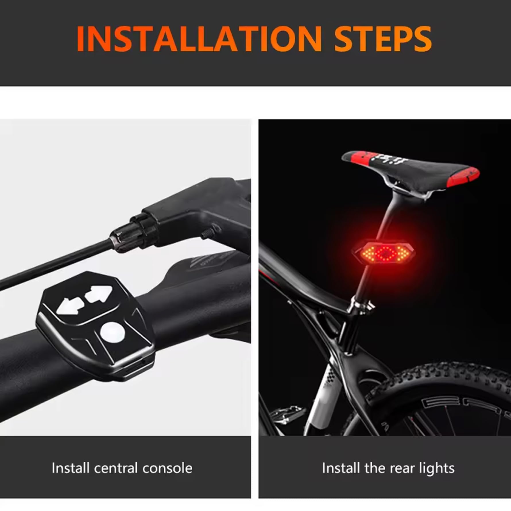 2 Set fanale Posteriore per Bici Scooter Elettrico con indicatori di direzione Telecomando Wireless USB Ricaricabile Impermeabile sfarfallio Luce costante