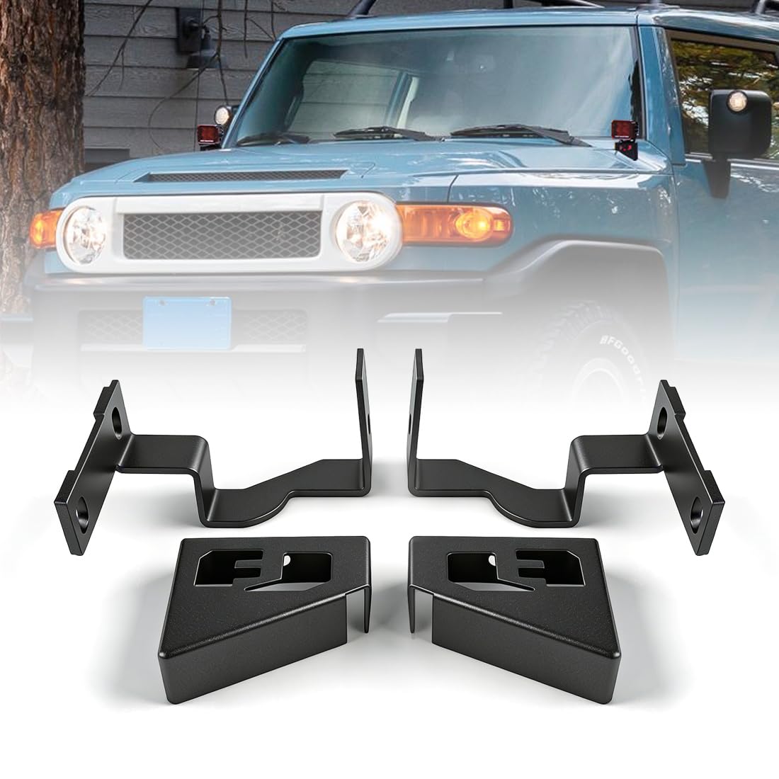 FJ Cruiser Ditch Light Bracket Front Hood Cowl Light Mount Brackets A Pillar Pods Fog Driving Light Mounting Bracket Compatible with Toyota FJ Cruiser 2007-2014