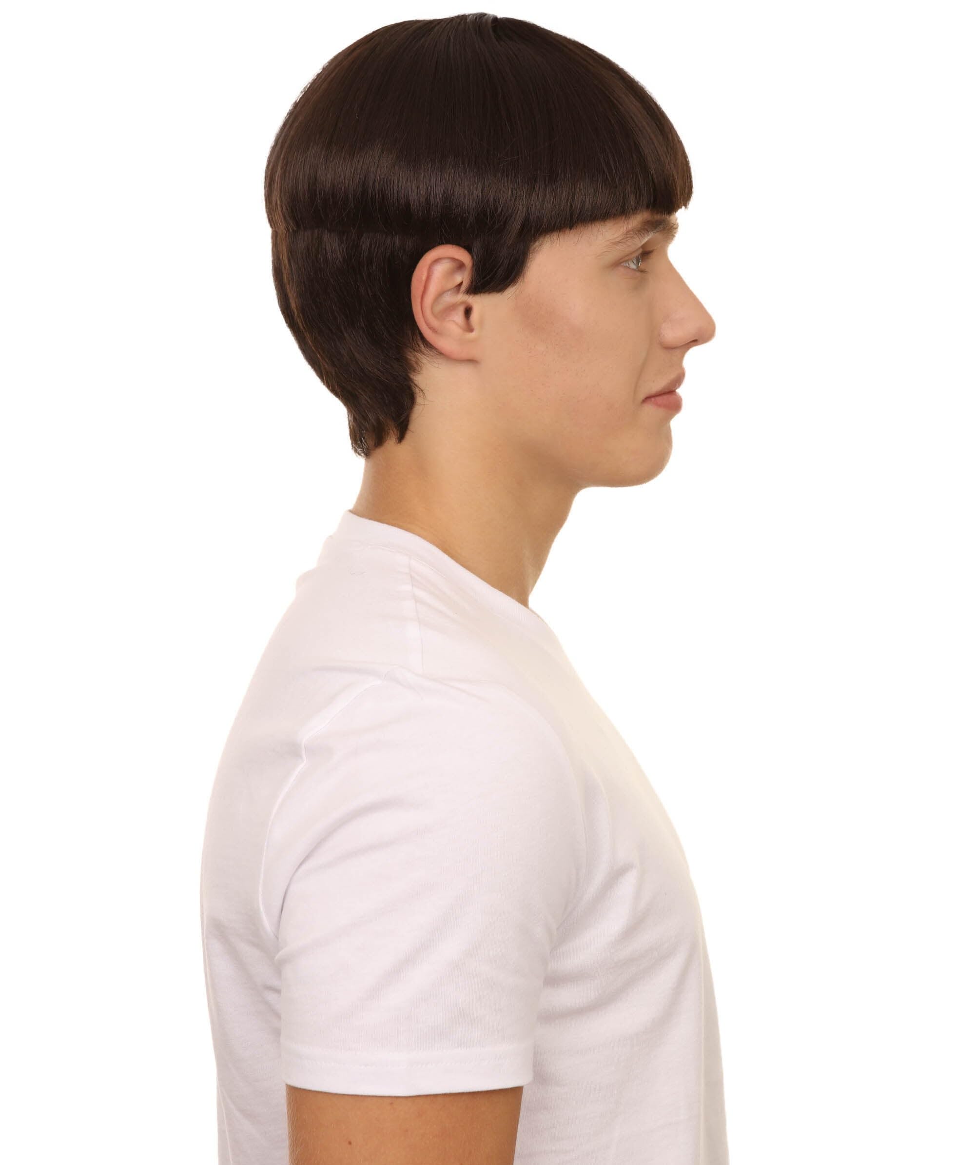 HPO Adult Men's Ibiza Final Boss DJ Raver Wig, 9 Inch Halloween Retro Bowl Cut Wig, Brown Colors - Image 4